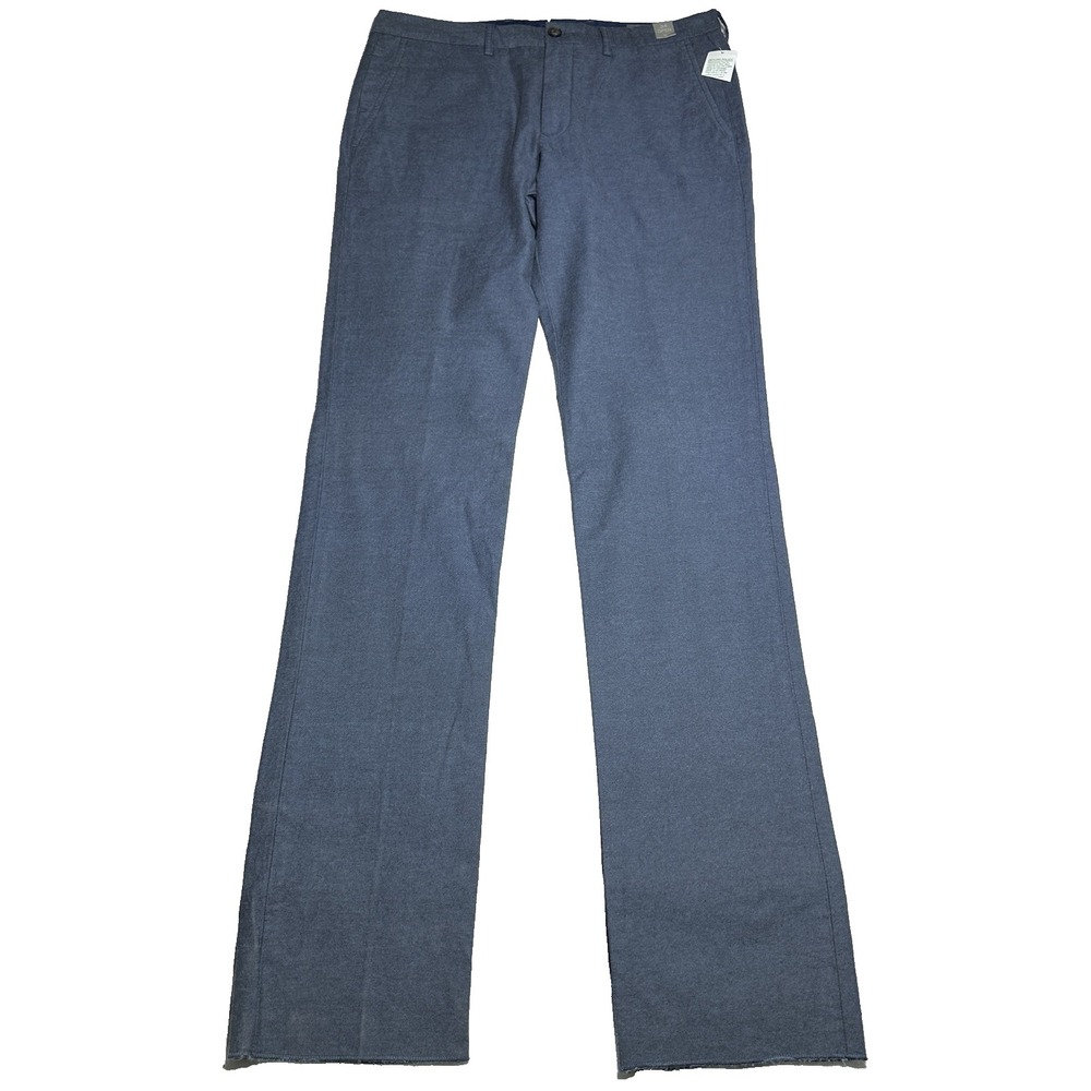 NEW Thomas Dean Dress Pants Mens 34 Blue Cotton Stretch‎ Unhemmed Flat Front NWT